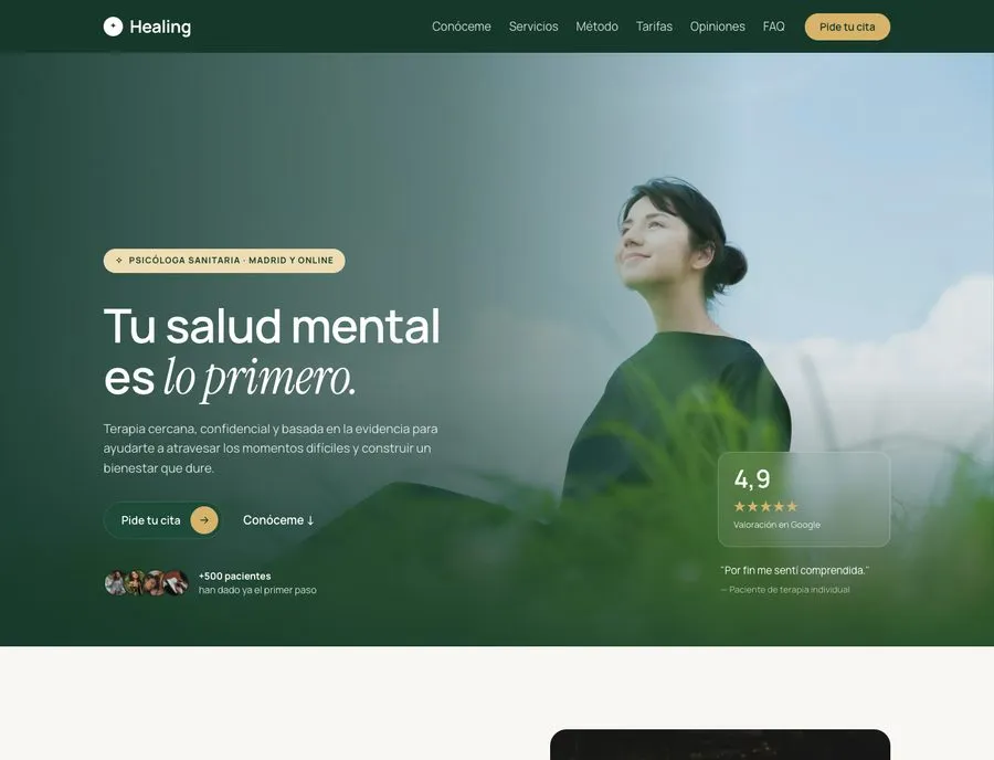 Página de inicio de una web para psicóloga